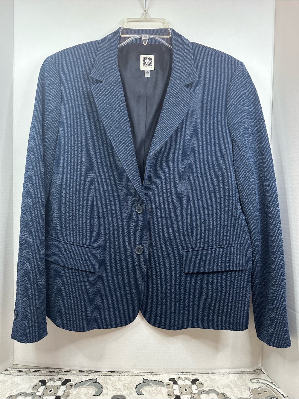 Anne Klein Navy Textured Two-Button Blazer, size 14